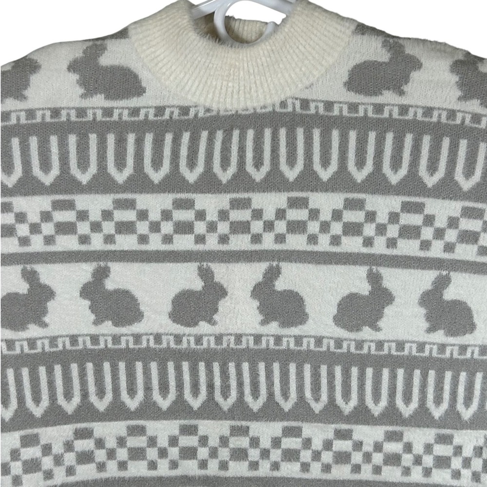 Belle by Belldini Ivory Pearl Grey Bunny Rabbit Fair Isle Sweater Size
Small New